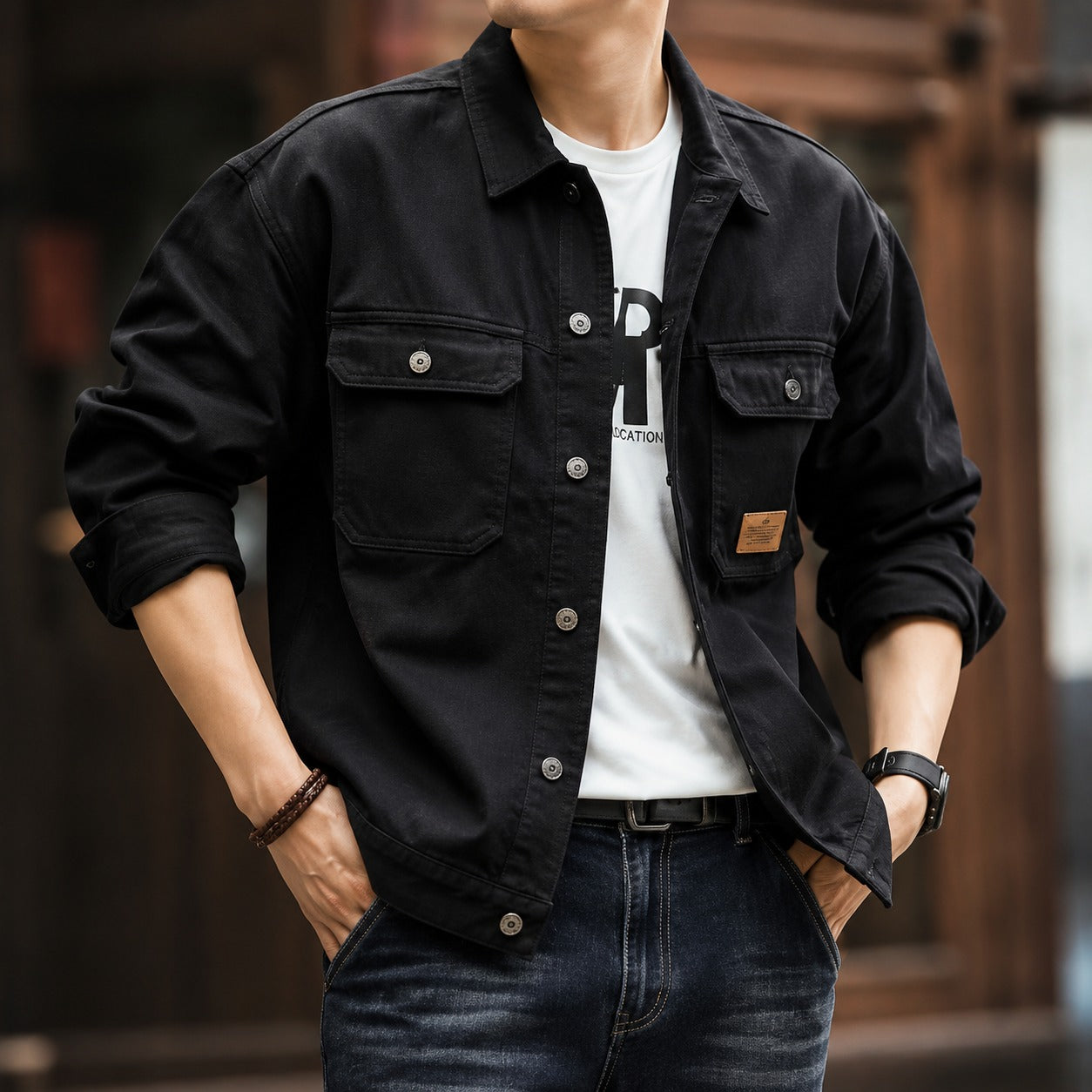 Spring and Autumn Fashion Trend Solid Color Cargo Jacket Men's Casual Loose Comfortable High Quality Plus-Size Denim Coat