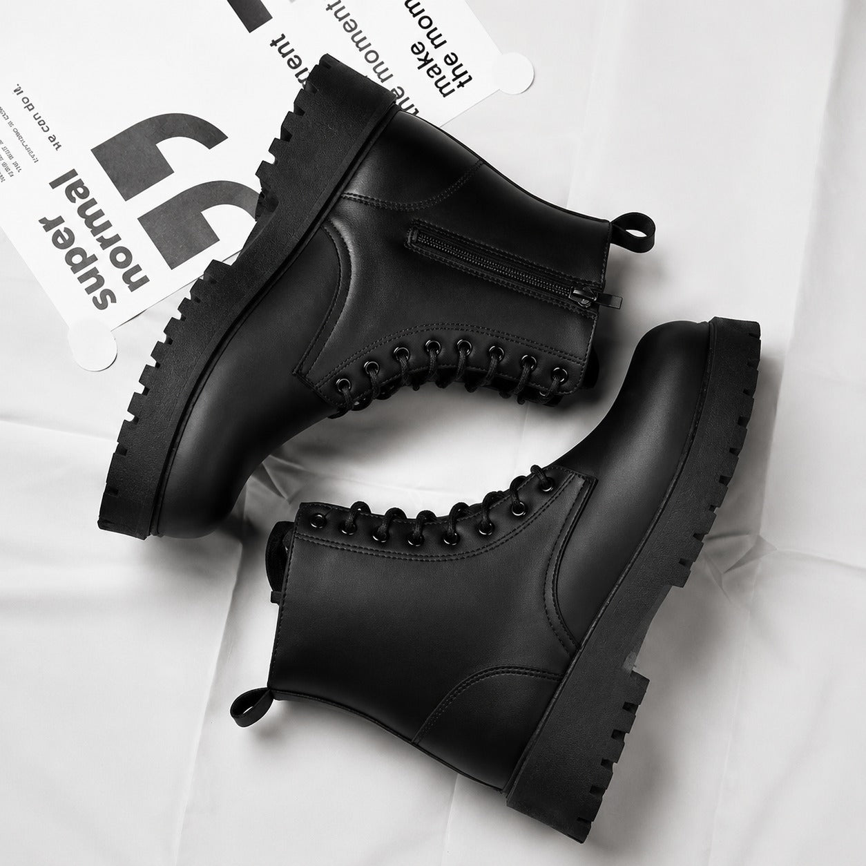 Couple's casual boots four season men's and women's high top leather boots fashion thick soled non slip plus size outdoor boots