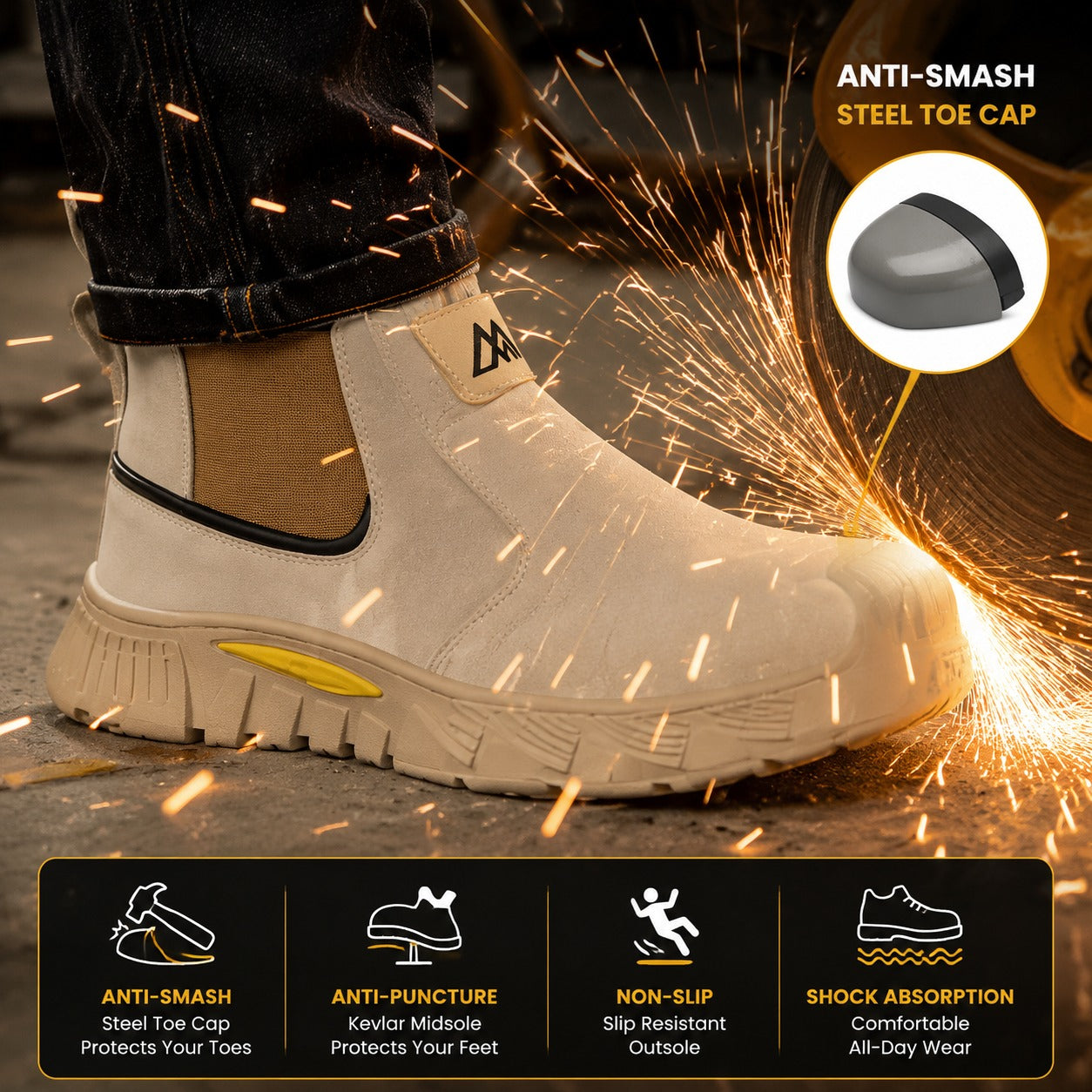 Slip on Steel Toe Safety Shoes Welding Work Boots for Men Women Puncture Proof Steel Toe Work Boots Outdoor Security Boots Men ﻿