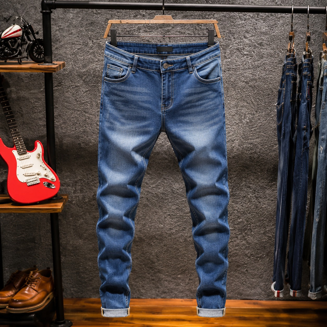 Spring New Men's Slim Jeans Skinny Elastic Straight Fashion Korean Denim Pants Dark Blue Male Casual Trendy Trousers