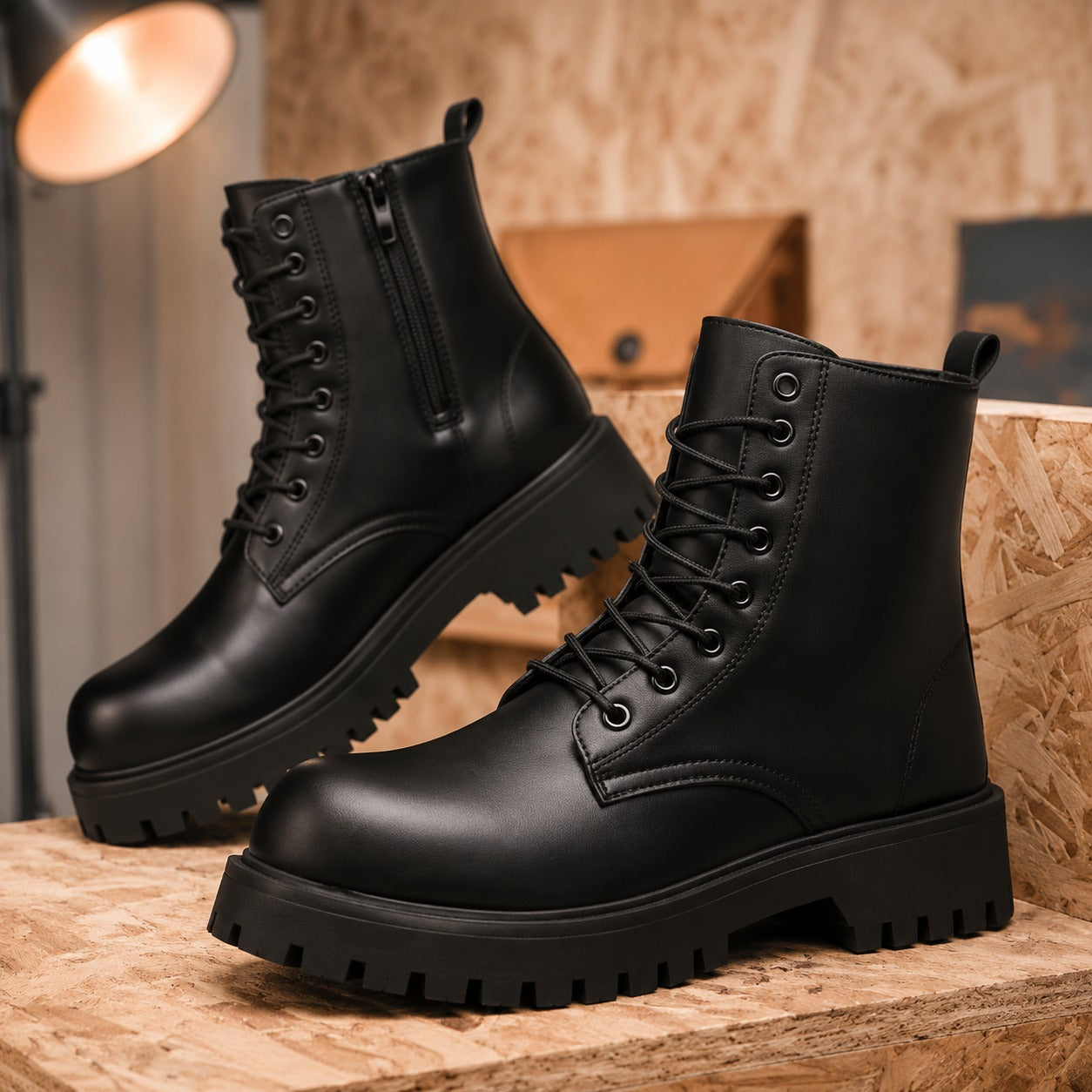 Couple's casual boots four season men's and women's high top leather boots fashion thick soled non slip plus size outdoor boots