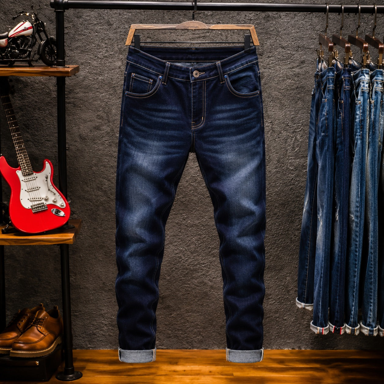 Spring New Men's Slim Jeans Skinny Elastic Straight Fashion Korean Denim Pants Dark Blue Male Casual Trendy Trousers