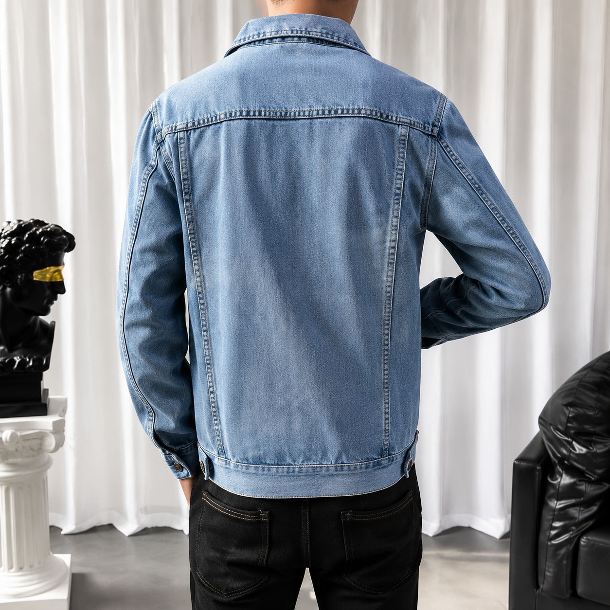 Spring Autumn Men Denim Jackets Casual Solid Color Lapel Single Breasted Jeans Jacket Men Slim Fit Cotton Outwear Jackets