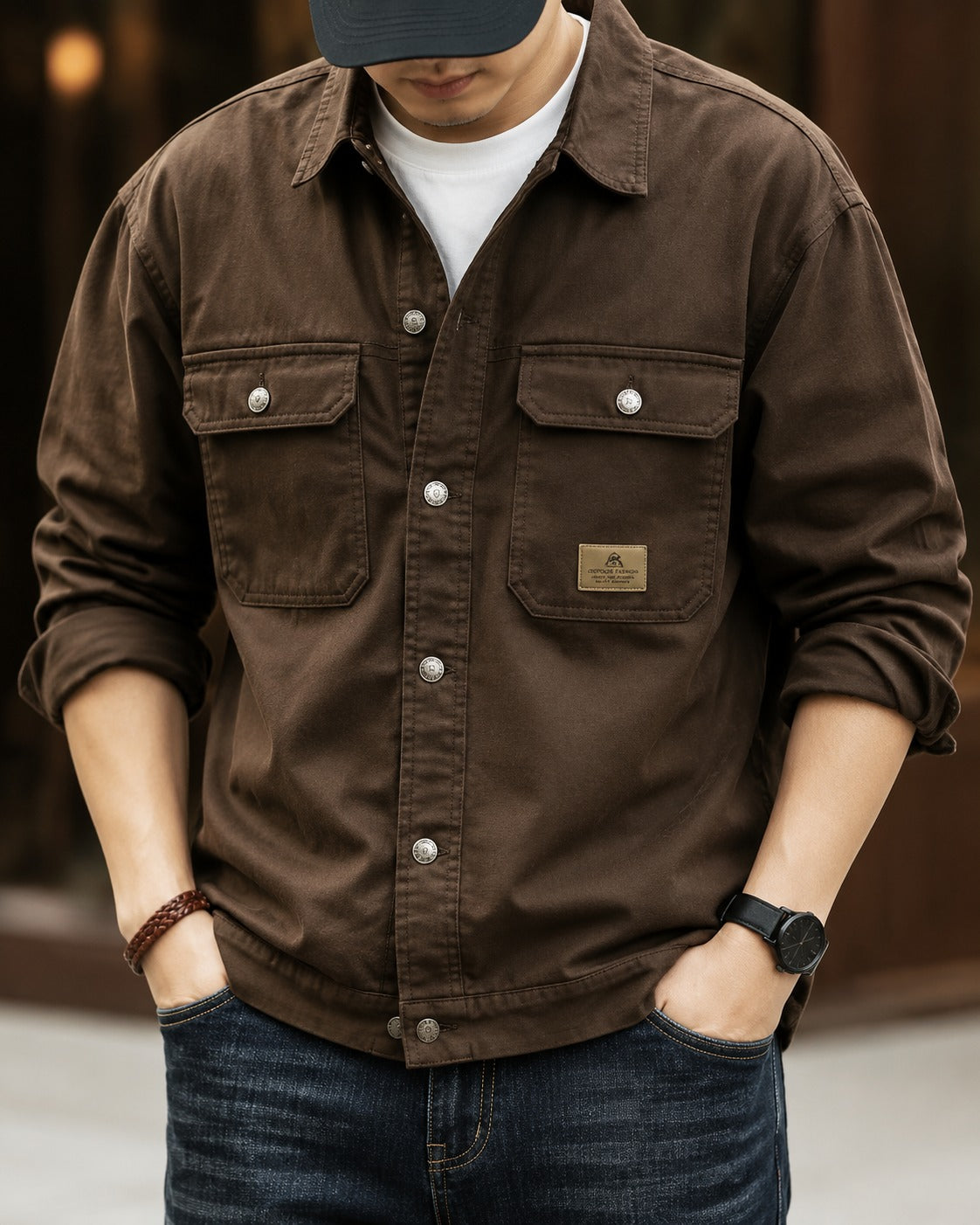 Spring and Autumn Fashion Trend Solid Color Cargo Jacket Men's Casual Loose Comfortable High Quality Plus-Size Denim Coat