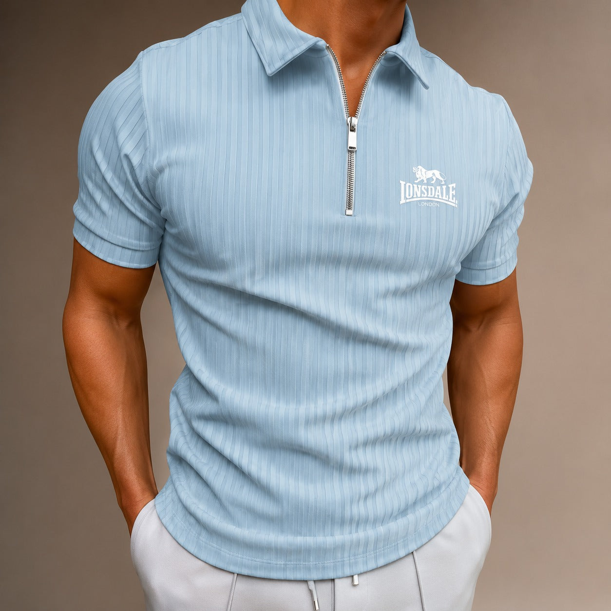 New LONSDALE printed men's short-sleeved polo shirt, 100% polyester fiber, casual, loose-fitting, multi-functional, with striped
