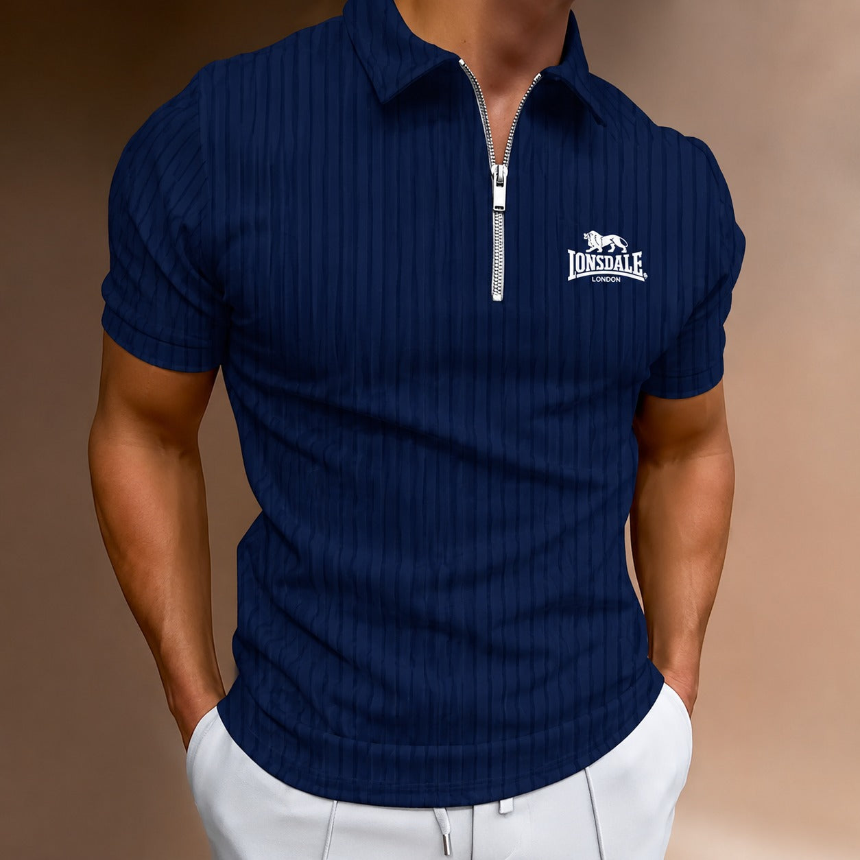 New LONSDALE printed men's short-sleeved polo shirt, 100% polyester fiber, casual, loose-fitting, multi-functional, with striped