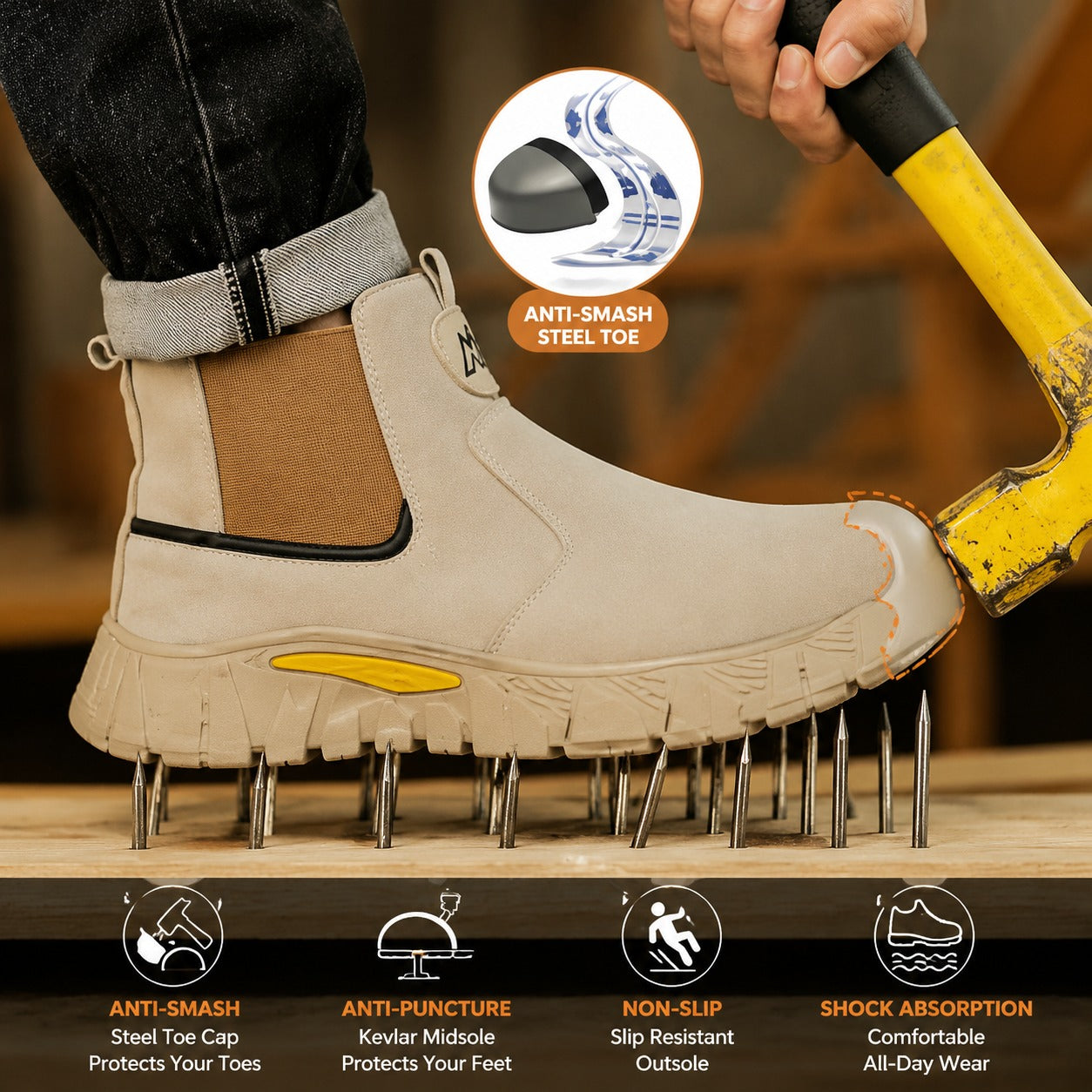 Slip on Steel Toe Safety Shoes Welding Work Boots for Men Women Puncture Proof Steel Toe Work Boots Outdoor Security Boots Men ﻿