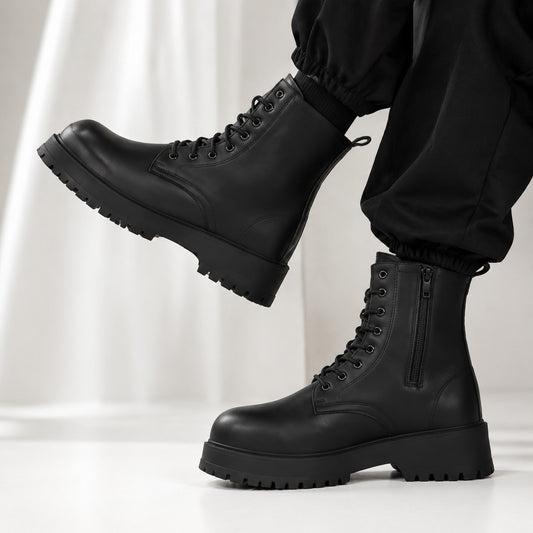 Couple's casual boots four season men's and women's high top leather boots fashion thick soled non slip plus size outdoor boots