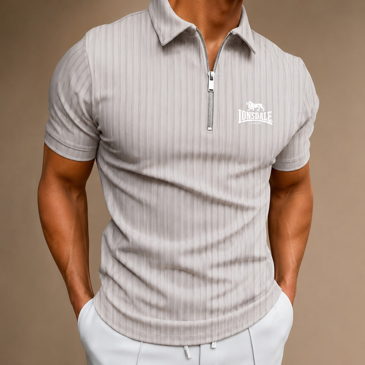New LONSDALE printed men's short-sleeved polo shirt, 100% polyester fiber, casual, loose-fitting, multi-functional, with striped