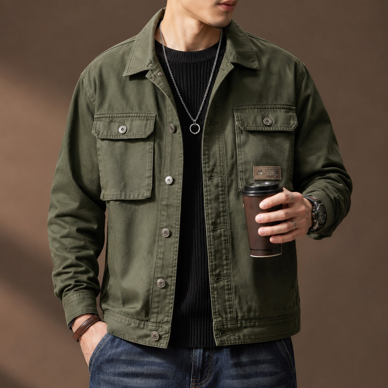 Spring and Autumn Fashion Trend Solid Color Cargo Jacket Men's Casual Loose Comfortable High Quality Plus-Size Denim Coat