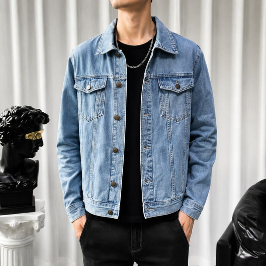 Spring Autumn Men Denim Jackets Casual Solid Color Lapel Single Breasted Jeans Jacket Men Slim Fit Cotton Outwear Jackets